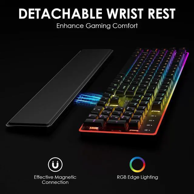 Alt view image 4 of 7 - DURGOD TGK021 Mechanical Gaming Keyboard, 104 Keys Wired Keyboard with Magnetic Wrist Rest, RGB Backlit, Hot Swappable Linear Red Switch for PC/Mac/Laptop, Fully Anti-ghosting, Multimedia Keys