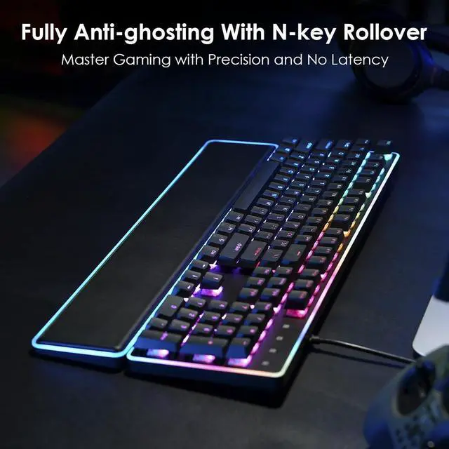 Alt view image 6 of 7 - DURGOD TGK021 Mechanical Gaming Keyboard, 104 Keys Wired Keyboard with Magnetic Wrist Rest, RGB Backlit, Hot Swappable Linear Red Switch for PC/Mac/Laptop, Fully Anti-ghosting, Multimedia Keys