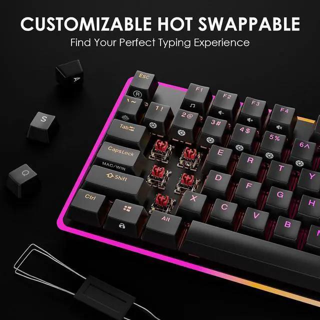 Alt view image 7 of 7 - DURGOD TGK021 Mechanical Gaming Keyboard, 104 Keys Wired Keyboard with Magnetic Wrist Rest, RGB Backlit, Hot Swappable Linear Red Switch for PC/Mac/Laptop, Fully Anti-ghosting, Multimedia Keys