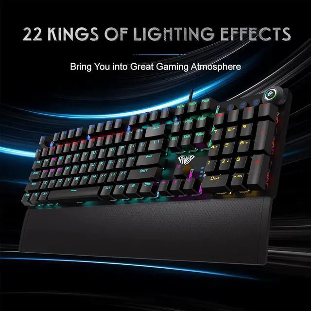 Alt view image 5 of 7 - AULA F2088 Mechanical Gaming Keyboard, with RGB Rainbow Backlit, Volume/Lights Control Knob, Magnetic Wrist Rest, 104 Keys Anti-Ghosting USB Wired Computer Keyboard for Windows Gaming PC (Blue Switch)