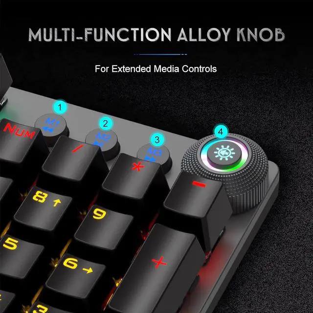 Alt view image 6 of 7 - AULA F2088 Mechanical Gaming Keyboard, with RGB Rainbow Backlit, Volume/Lights Control Knob, Magnetic Wrist Rest, 104 Keys Anti-Ghosting USB Wired Computer Keyboard for Windows Gaming PC (Blue Switch)