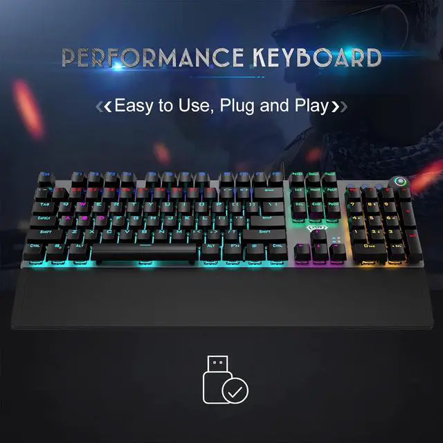 Alt view image 7 of 7 - AULA F2088 Mechanical Gaming Keyboard, with RGB Rainbow Backlit, Volume/Lights Control Knob, Magnetic Wrist Rest, 104 Keys Anti-Ghosting USB Wired Computer Keyboard for Windows Gaming PC (Blue Switch)