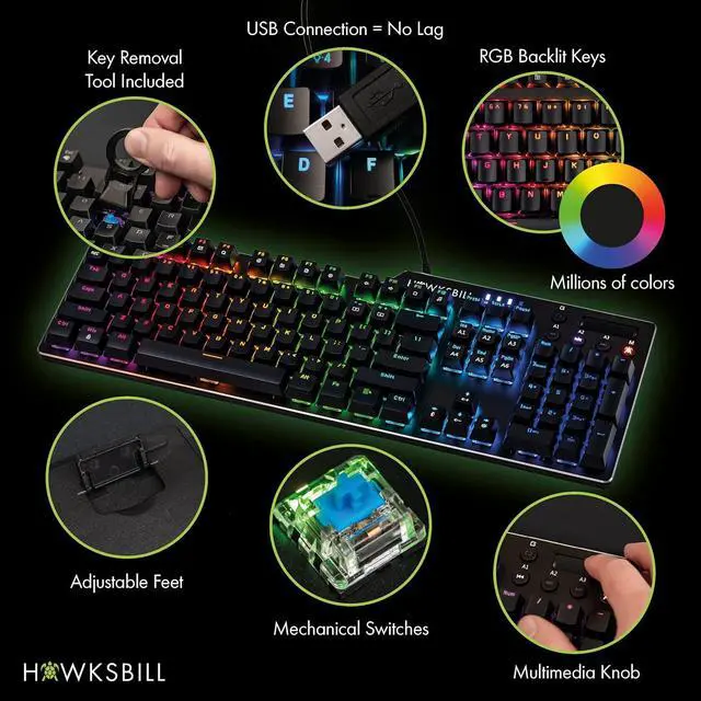 Alt view image 2 of 7 - Scorpion V1 Wired Mechanical Gaming Keyboard  USB-A Connection - Tactile & Clicky  Brilliant RGB Lighting Compact Form Factor Customizable Keys & Multimedia Function 104 Keys