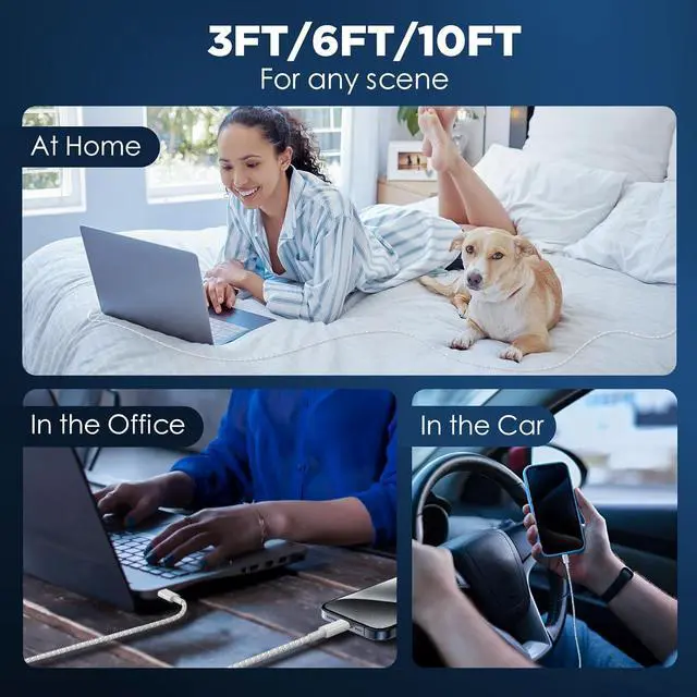 Alt view image 6 of 7 - iPhone 15 Fast Charger,20W USB C Wall Charger Block & [3+6+10ft]USB-C to USBC Cable Cord Fast Charging for iPhone15/15 Plus/15 Pro/15 Pro Max/iPad Pro/Mini/Air/Air4/AirPods and More