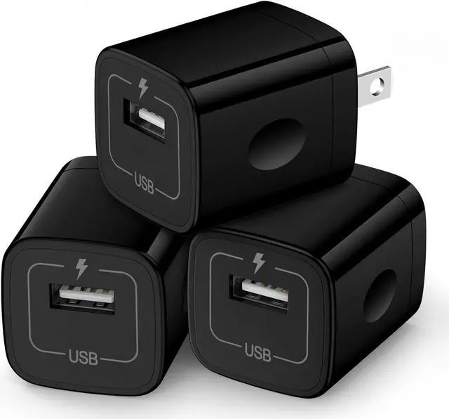 Main image of Wall Charger Cube 1A/5V Single Port USB Plug 3 Pack Travel Black Charging Block Box Adapter Compatible Phone  Galaxy S24 S23 A21 A51 A71 S20 S10 S9 S8 A10e Note20/10 Moto G7 G6 LG Stylo 6/5/4
