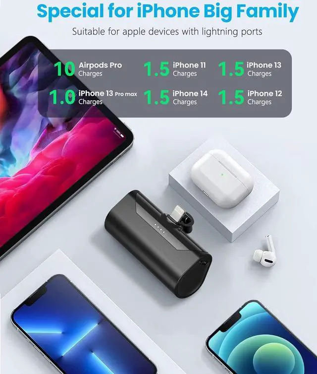 Alt view image 3 of 7 - Small Portable Charger for iPhone 4800mAh Power Bank Ultra-Compact 15W Mini Battery Pack Battery Bank Charger Compatible with iPhone 14 Pro/13/12/11/8/iPad Air/Mini/Pro/AirPods Pro I/II(Black)