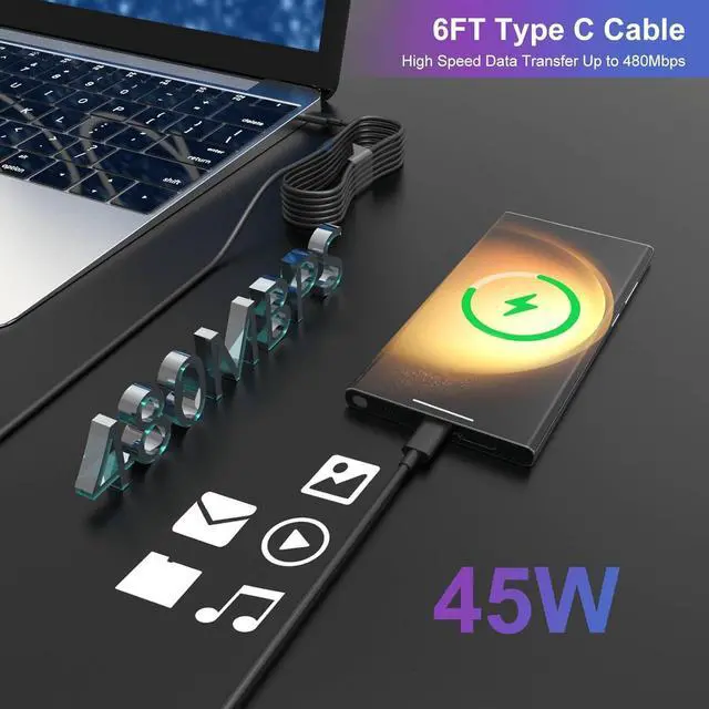 Alt view image 3 of 7 - 2 Pack 45W USB C Samsung Charger - Super Fast Type C Charging for Galaxy S24 Ultra/S23 Ultra/S24/S24+/S23/S23+/S22 Ultra/S22/S22+ and More Series,PPS Wall Android Phone Charger & 6ft C Cable Cord