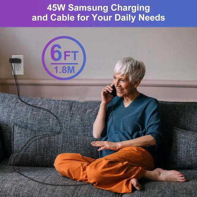 Alt view image 7 of 7 - 2 Pack 45W USB C Samsung Charger - Super Fast Type C Charging for Galaxy S24 Ultra/S23 Ultra/S24/S24+/S23/S23+/S22 Ultra/S22/S22+ and More Series,PPS Wall Android Phone Charger & 6ft C Cable Cord
