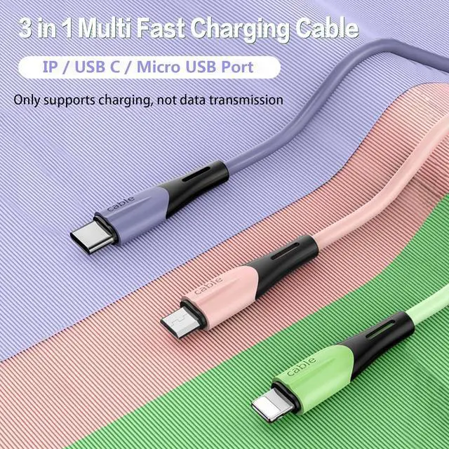 Alt view image 3 of 7 - Multi Charging Cable 2Pack 5FT 3 in 1 5A Multiple USB Fast Charger Cord Adapter with IP/USB C/Micro USB Port Connectors for Phone 14 13/ Galaxy/Pixel/Phones/Tablets and More