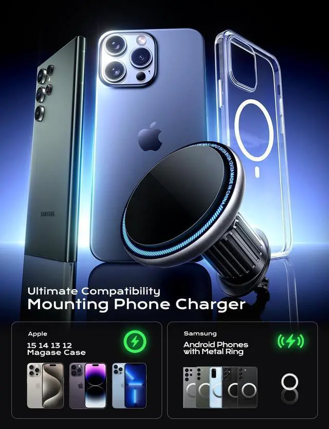 Alt view image 6 of 7 - Magsafe Car Mount Charger, 15W Fast Charging LED Magnetic Wireless Car Charger, Air Vent Phone Holders for Your Car Magsafe Car Phone Holder for iPhone 15/14/13/12 Fast Charging Magsafe Case