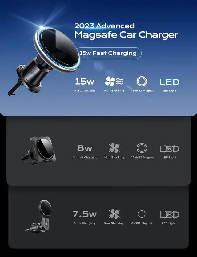 Alt view image 7 of 7 - Magsafe Car Mount Charger, 15W Fast Charging LED Magnetic Wireless Car Charger, Air Vent Phone Holders for Your Car Magsafe Car Phone Holder for iPhone 15/14/13/12 Fast Charging Magsafe Case