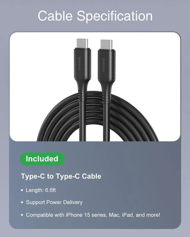 Alt view image 6 of 7 - Nekteck USB C Charger, 60W, GaN Tech, PD 3.0 Fast Charging with Foldable Plug, Compatible with MacBook Air/Pro, iPhone 15/16 Series