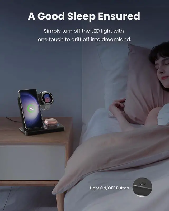 Alt view image 6 of 7 - 3 in 1 Wireless Charger Stand for Samsung, CIYOYO Fast Phone Charging Station for Galaxy Watch5 Pro/4/3/Active2/1, S24 Ultra/S24 Plus/S23/S22/S21/S20/Note 20, Z Fold/Flip Series, Android, Buds2 Pro