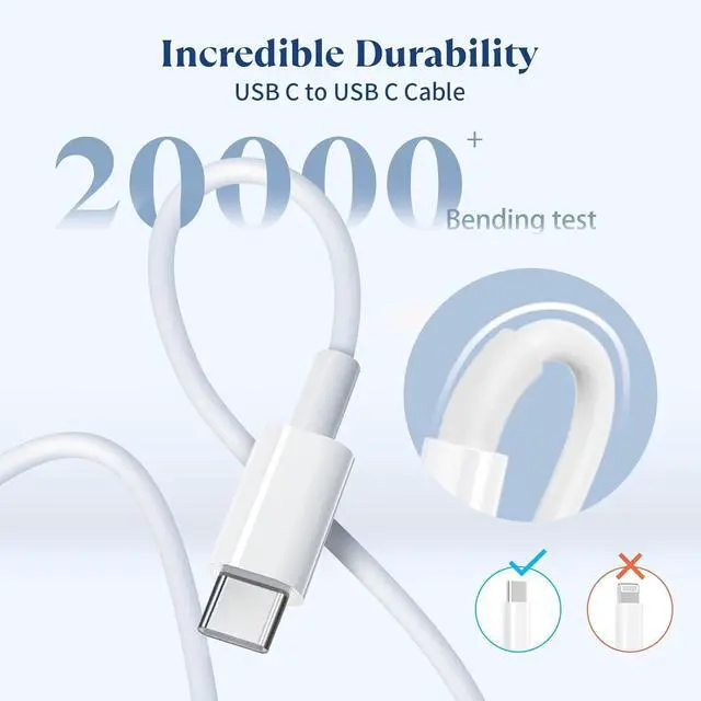 Alt view image 3 of 7 - 20W USB C Fast Charger Compatible with iPhone 16/16 Plus/ 16 Pro Max/ 15/ iPad Pro 2Pack PD USB C Charger Block with 6FT Type C to C Cable