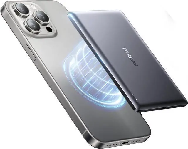Main image of MiniMag Power Bank Ultra Slim 5 000mAh Wireless Portable Charger with USB-C Cable Fast Charging Magnetic Battery Pack Magsafe-Compatible Charger for iPhone 16/15/14/13/12 Glacier Gray