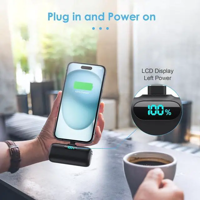 Alt view image 6 of 7 - Mini Portable Charger USB C Power Bank,Upgraded 5000mAh PD Fast Charging Battery Pack Built-in USB-C Connector,LCD Display,Compatible with iPhone16,16 Plus,16Pro/Max/15,iPad Pro/Air,Android Phone etc