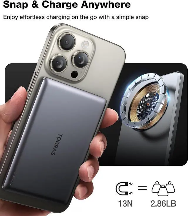 Alt view image 5 of 7 - MiniMag Power Bank Ultra Slim 5 000mAh Wireless Portable Charger with USB-C Cable Fast Charging Magnetic Battery Pack Magsafe-Compatible Charger for iPhone 16/15/14/13/12 Glacier Gray