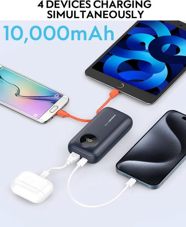 Alt view image 3 of 7 - Ayeway Lightweight USB C Battery Pack with Built in Cables,10,000mah Portable Charger High Speed Charging Power Bank with 4 outputs,External Battery Phone Charger for iPhone,Samsung,5V Heated Vest
