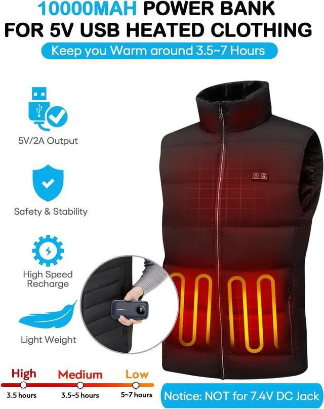 Alt view image 6 of 7 - Ayeway Lightweight USB C Battery Pack with Built in Cables,10,000mah Portable Charger High Speed Charging Power Bank with 4 outputs,External Battery Phone Charger for iPhone,Samsung,5V Heated Vest