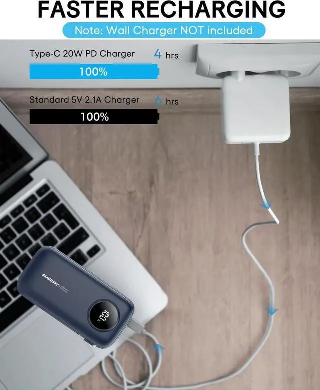 Alt view image 5 of 7 - Ayeway Lightweight USB C Battery Pack with Built in Cables,10,000mah Portable Charger High Speed Charging Power Bank with 4 outputs,External Battery Phone Charger for iPhone,Samsung,5V Heated Vest
