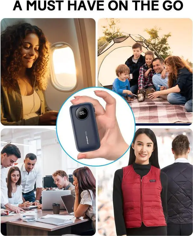 Alt view image 7 of 7 - Ayeway Lightweight USB C Battery Pack with Built in Cables,10,000mah Portable Charger High Speed Charging Power Bank with 4 outputs,External Battery Phone Charger for iPhone,Samsung,5V Heated Vest
