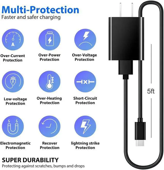 Alt view image 3 of 5 - 20W Fast Wall QC3.0 Charger USB C Charging Cable Cord for Motorola G Power 2025 2020/2021/2022 G Stylus 2024, Moto Turbo One 5G UW Ace, Edge/Razr, G200 G100 G41 G71 G30 G10 Z3 Z4 G Pure Android Phone