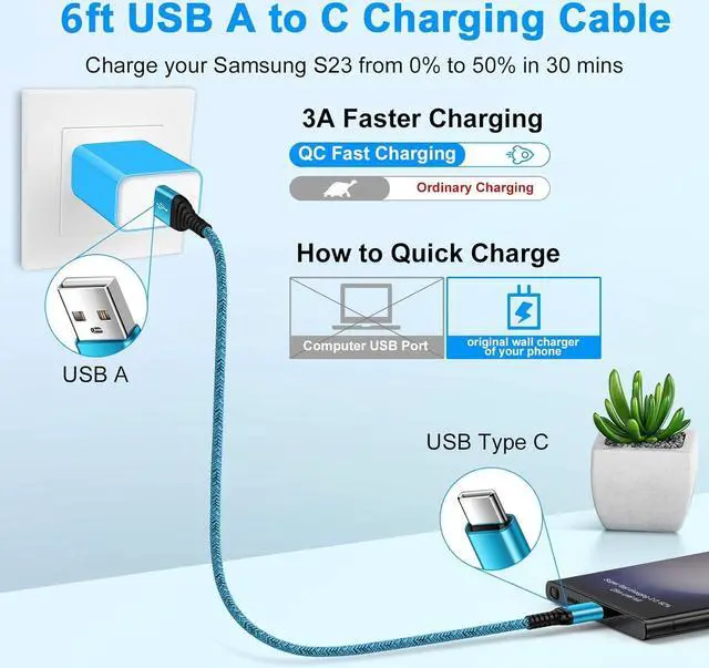 Alt view image 2 of 7 - USB C Charger Cable Fast Charging 3 Pack 6ft for iPhone 16 15 Pro Max/15 Plus/15 Pro/15 3.1A Braided Car Cord USB A to USB C Android Phone Power Cord for  Galaxy S24 A54 A14 S23 Ultra S22 S21