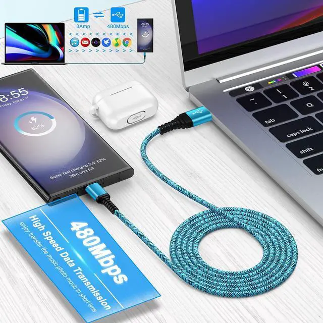 Alt view image 3 of 7 - USB C Charger Cable Fast Charging 3 Pack 6ft for iPhone 16 15 Pro Max/15 Plus/15 Pro/15 3.1A Braided Car Cord USB A to USB C Android Phone Power Cord for  Galaxy S24 A54 A14 S23 Ultra S22 S21