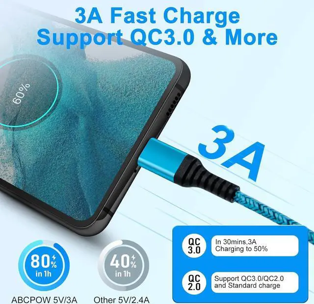 Alt view image 4 of 7 - USB C Charger Cable Fast Charging 3 Pack 6ft for iPhone 16 15 Pro Max/15 Plus/15 Pro/15 3.1A Braided Car Cord USB A to USB C Android Phone Power Cord for  Galaxy S24 A54 A14 S23 Ultra S22 S21