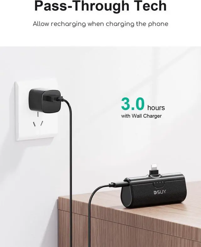 Alt view image 4 of 7 - 5000mAh 2 Packs Portable Phone Charger iPhone with Built-in Cable, MFi Certified Portable Power Bank External Battery Pack Charger Compatible with iPhone 14/13/12/11/XR/8 Plus Pro Max Series