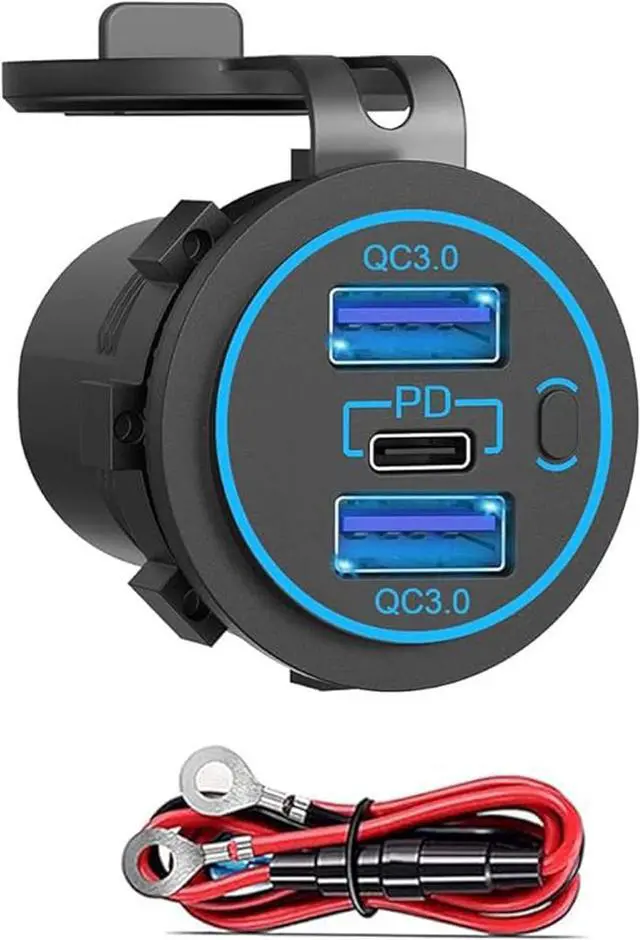 Main image of 12v usb charger, PD 20W USB-C Power Socket and 18W QC3.0 Socket Waterproof Power Outlet 12V/24V with Power Switch 12V USB C Outlet for Car Golf Cart Boat Marine Bus Truck RV Marine Motorcycle etc.