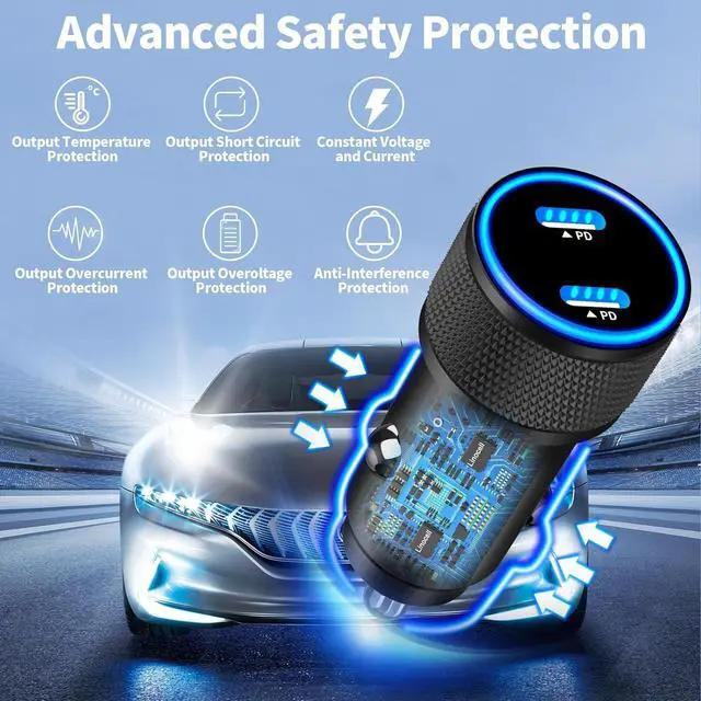 Alt view image 5 of 7 - [ MFi Certified] iPhone 16 Car Charger 90W Dual USB C Car Power Cigarette Lighter Carplay Fast Charger with 2Pack Type C Braided Cable for iPhone 16/16 Pro/16 Pro Max/15/15 Pro/iPad Pro