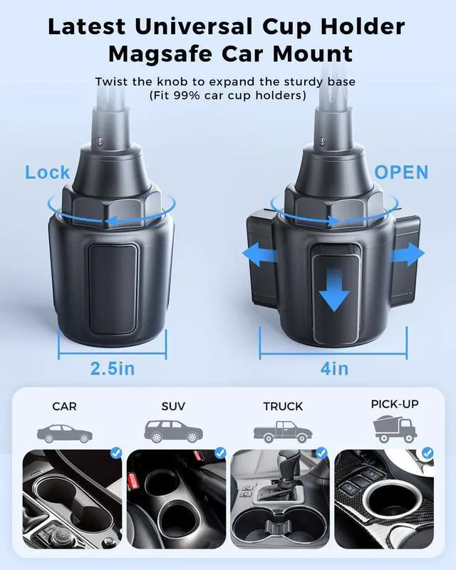 Alt view image 4 of 7 - SUPERONE 2025 Upgraded for MagSafe Cup Holder Charger, MagSafe Car Mount Charger 15W Fast Charging with Adjustable Gooseneck for iPhone 16 15 14 13 12 Pro Max Plus Mini MagSafe Case