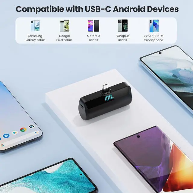 Alt view image 3 of 7 - [2-Pack] Mini Portable Charger for iPhone 16/15 Series Upgraded 5500mAh 3A PD Fast Charging USB C Power Bank LCD Display Battery Pack Compatible with 16/16 Pro Max/15/15 Pro Max  Android etc