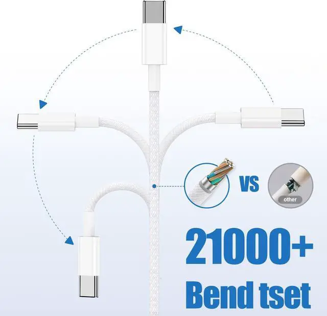 Alt view image 5 of 7 - USB C to C Charging Cable 10ft 60W Fast Type C to C Charger Cord Long for Apple iPhone 16/16 Pro Max/15 Plus/15 Pro Max MacBook Pro 2021/2020/2019/2018 iPad 12.9/11 inch/Mini/Air 5/4  Galaxy