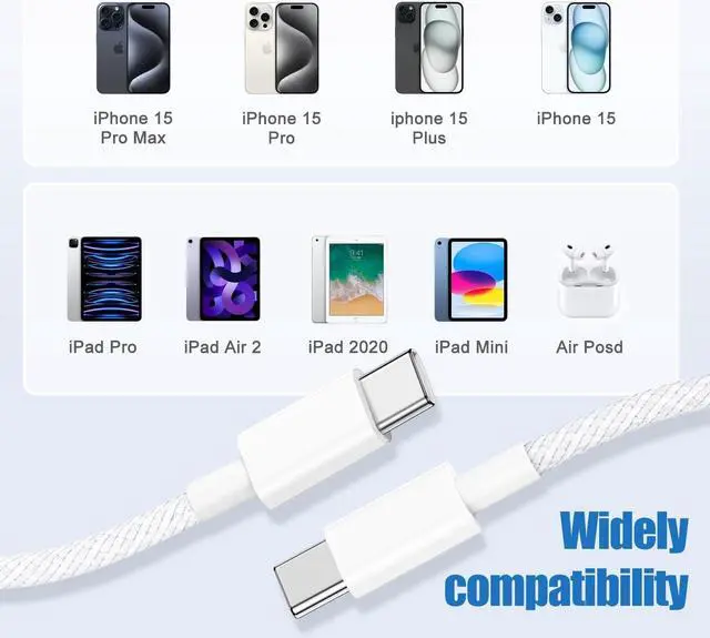 Alt view image 6 of 7 - USB C to C Charging Cable 10ft 60W Fast Type C to C Charger Cord Long for Apple iPhone 16/16 Pro Max/15 Plus/15 Pro Max MacBook Pro 2021/2020/2019/2018 iPad 12.9/11 inch/Mini/Air 5/4  Galaxy