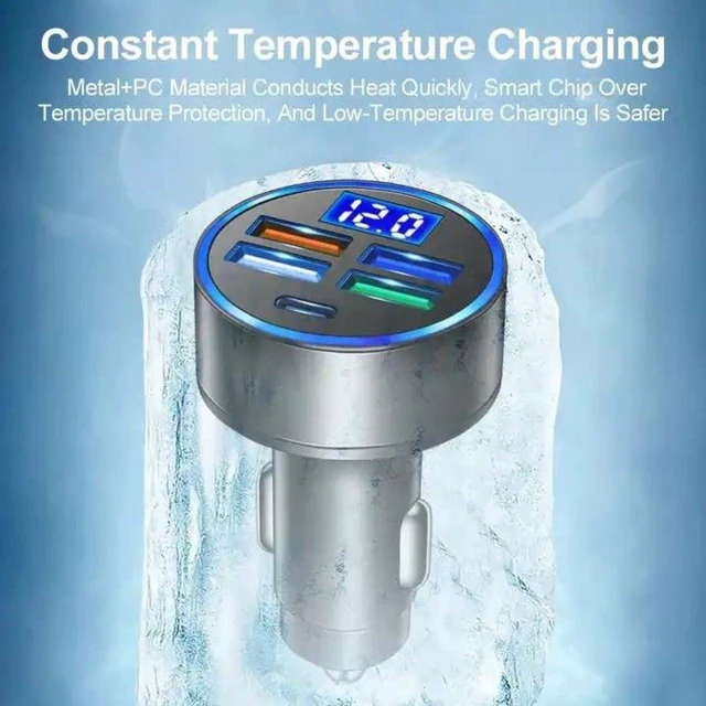 Alt view image 5 of 7 - 120W 5-Port Car Charger with PD Fast Charging & LED Voltage Display USB C Cigarette Lighter Adapter (4 USB + 1 PD) for iPhone Android & Multiple Devices