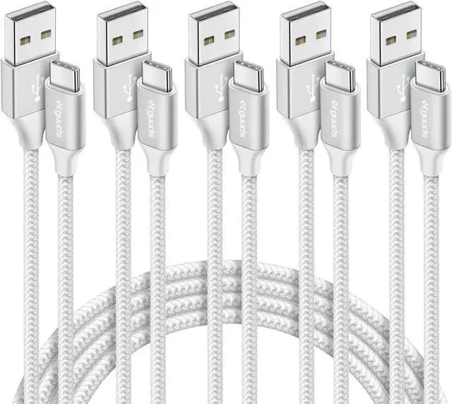 Main image of etguuds USB A to USB C Cable 5-Pack (3/3/6/6/10 ft), Fast Charging Type C Charger Cord for iPhone 16 15 Pro/Pro Max/Plus, for Samsung Galaxy S24 S23 S22 S21 S20 S10 A55 A54 Flip, Pixel, Moto G, White