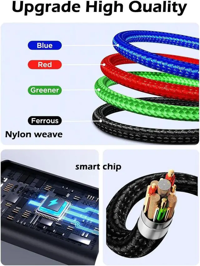 Alt view image 5 of 6 - Multi Charging Cable, [2Pack 6Ft] 4 in 1 Fast Multi Charging Cord Nylon Braided Multiple Charger Cable USB Cable Adapter for IP/Type C/Micro USB Port for Cell Phones Tablets Samsung Galaxy