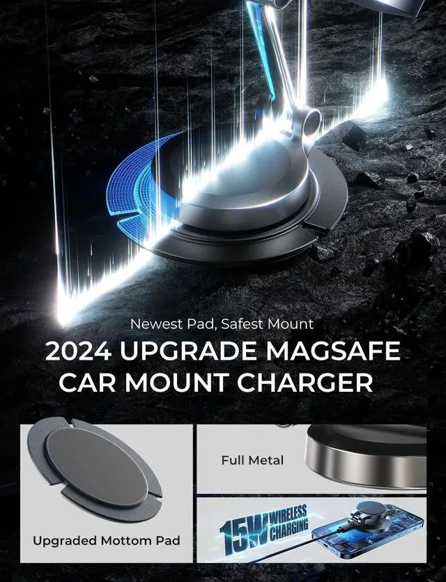 Alt view image 2 of 7 - Magsafe Car Charger, 15W Ultra Magnetic Car Phone Holder, for Magsafe Car Mount Charger Metal Dashboard Cell Phone Car Mount with 38W Car Charger for iPhone 16 15 14 13 12Pro Max Plus