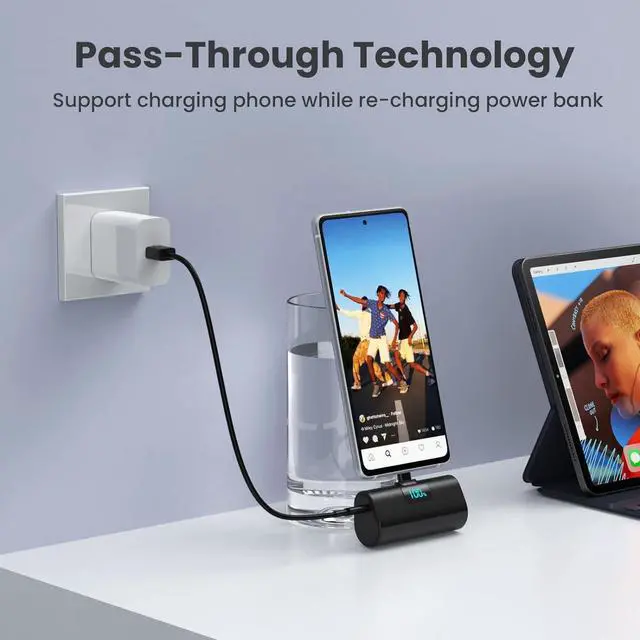 Alt view image 5 of 7 - Small Portable Charger 5200mAh,Upgraded PD USB C Power Bank Built-in USB-C Connector,LCD Display Battery Pack,Compatible with iPhone 16/15/15 Plus/15 Pro/15 Pro Max/iPad/Samsung Android Phone etc