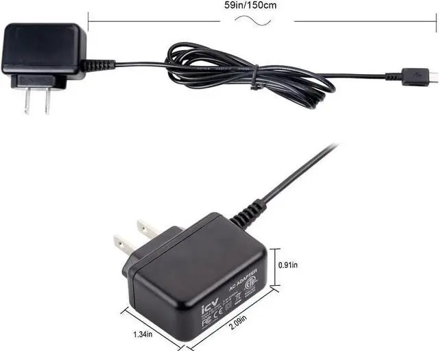 Alt view image 4 of 7 - icv Micro USB Wall Charger 5V 2A Power Adapter with US Plug and Fixed Micro Cable for Samsung Galaxy S6 S5 S4 S3 S2 Si9003,S5820 N7100 Note3 Note4 Black