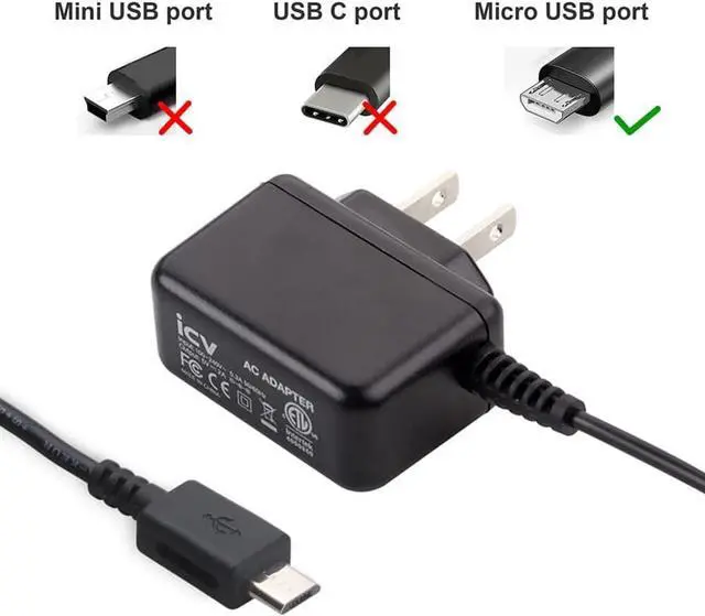 Alt view image 2 of 7 - icv Micro USB Wall Charger 5V 2A Power Adapter with US Plug and Fixed Micro Cable for Samsung Galaxy S6 S5 S4 S3 S2 Si9003,S5820 N7100 Note3 Note4 Black