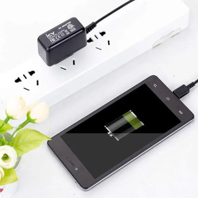 Alt view image 6 of 7 - icv Micro USB Wall Charger 5V 2A Power Adapter with US Plug and Fixed Micro Cable for Samsung Galaxy S6 S5 S4 S3 S2 Si9003,S5820 N7100 Note3 Note4 Black