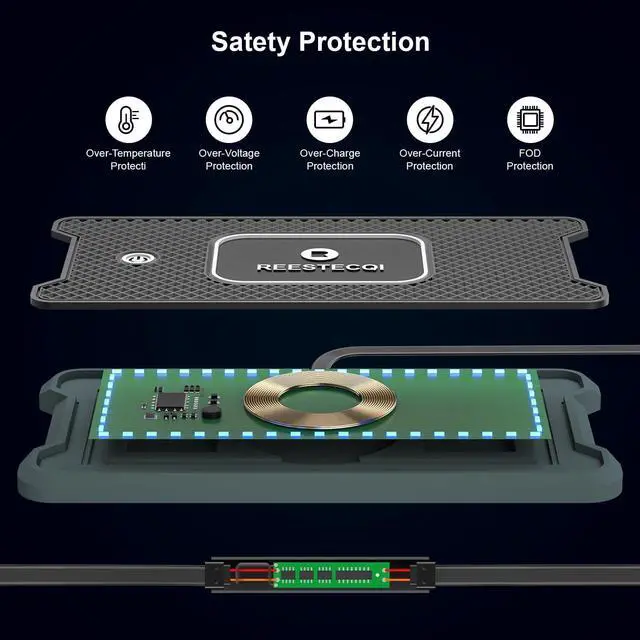 Alt view image 5 of 6 - Wireless Car Charger Pad, REESTECQI 15W RGB Wireless Charger for Car Type C Non Slip Wireless Charging Pad for Car 40W Car Charger Incl for Airpods iPhone 16/15/14/13/12,Samsung Google (30CM Cable)