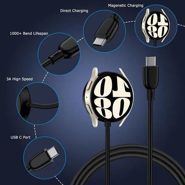 Alt view image 4 of 7 - USB C Samsung Watch Charger Fast Charging for Samsung Galaxy Watch 7/6 Classic/6/5 Pro/5/4/4 Classic/3/Active 2/Active 1, Magnetic Wireless Galaxy Charger Pad with 3FT Type C Cable Cord