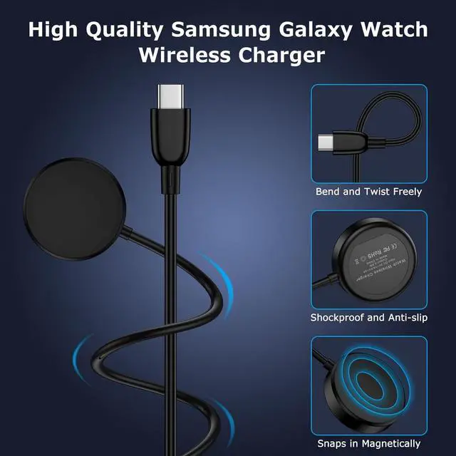 Alt view image 6 of 7 - USB C Samsung Watch Charger Fast Charging for Samsung Galaxy Watch 7/6 Classic/6/5 Pro/5/4/4 Classic/3/Active 2/Active 1, Magnetic Wireless Galaxy Charger Pad with 3FT Type C Cable Cord