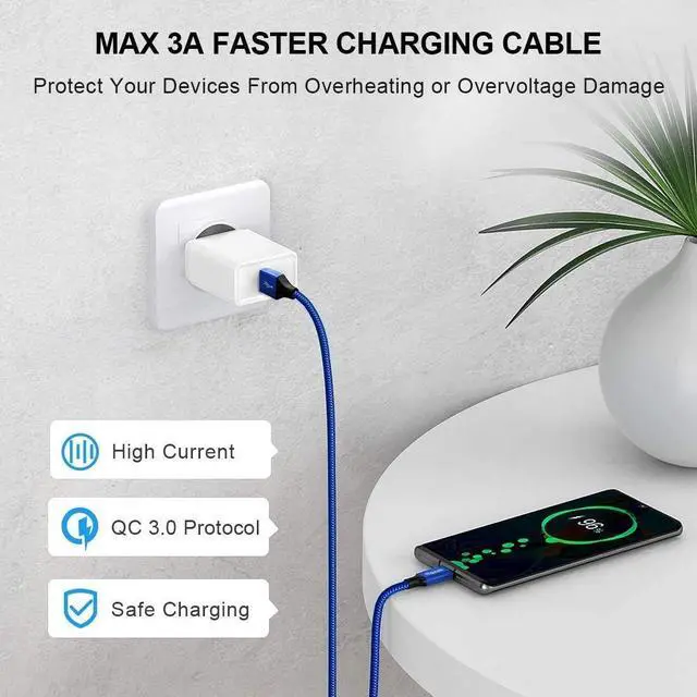 Alt view image 3 of 6 - etguuds USB C Cable 15ft, Extra Long USB Type C Cable Fast Charge USB-A 2.0 to USB-C Charger Cable, Premium Nylon Braided Charging Cord - Blue