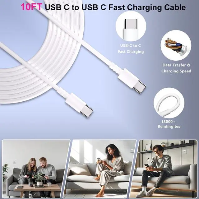 Alt view image 4 of 7 - iPhone 15 Pro Max Charger 30W USB C iPhone 15 Charger Block Fast Charging with 10FT Long Type C Cord Cable for iPhone 15/15 Pro/15 Pro Max/15 Plus, iPad Pro/Mini/Air, Samsung S24/S23/ Ultra-3 Pack
