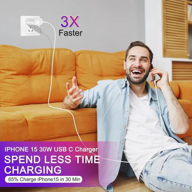 Alt view image 5 of 7 - iPhone 15 Pro Max Charger 30W USB C iPhone 15 Charger Block Fast Charging with 10FT Long Type C Cord Cable for iPhone 15/15 Pro/15 Pro Max/15 Plus, iPad Pro/Mini/Air, Samsung S24/S23/ Ultra-3 Pack